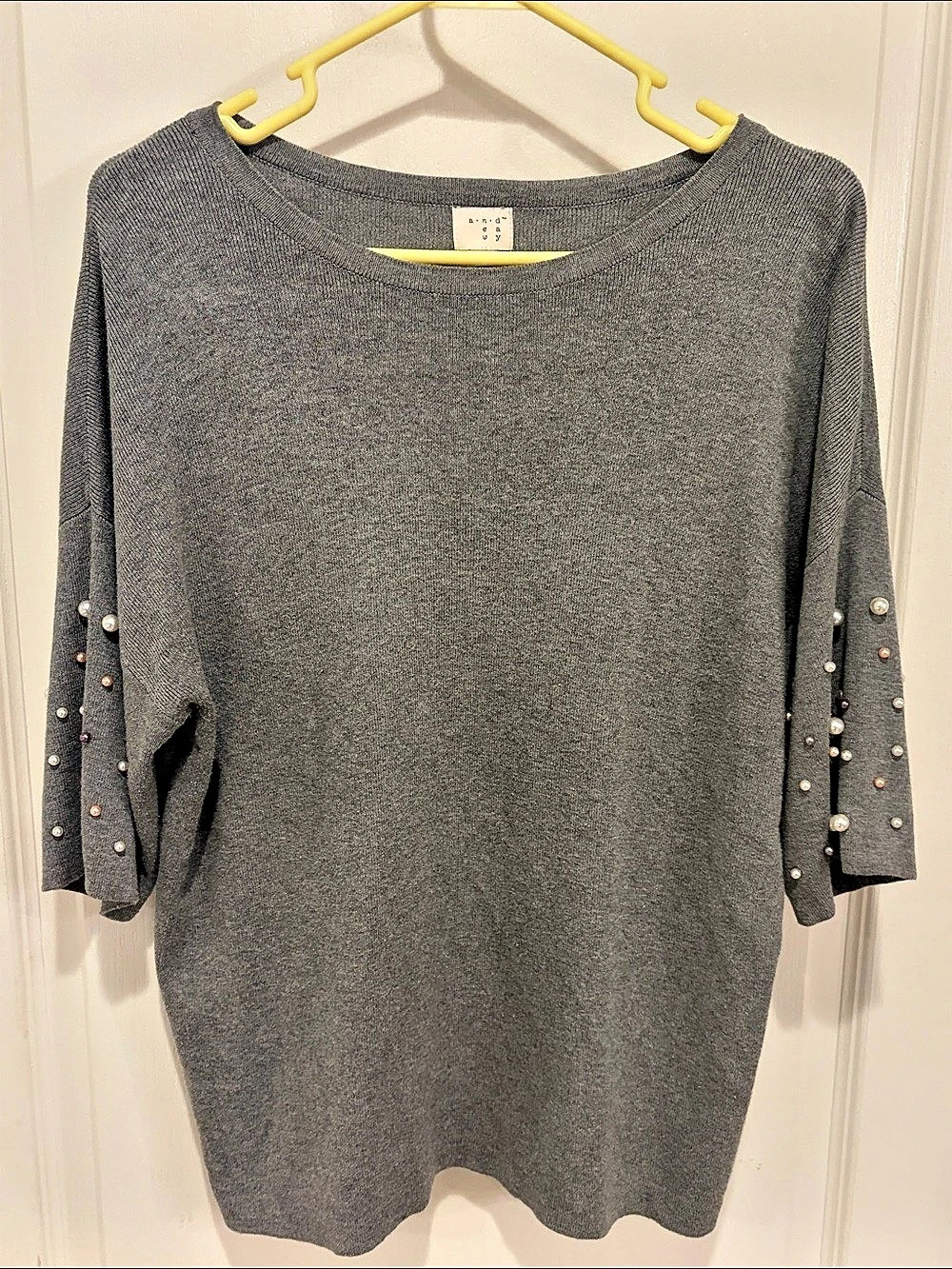 andey Embellished Sleeve Sweater in Gray